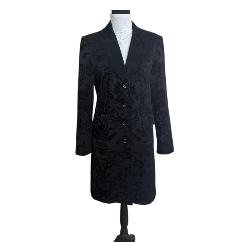 Giacca contemporary black brocade texture print vintage vibe coat size medium